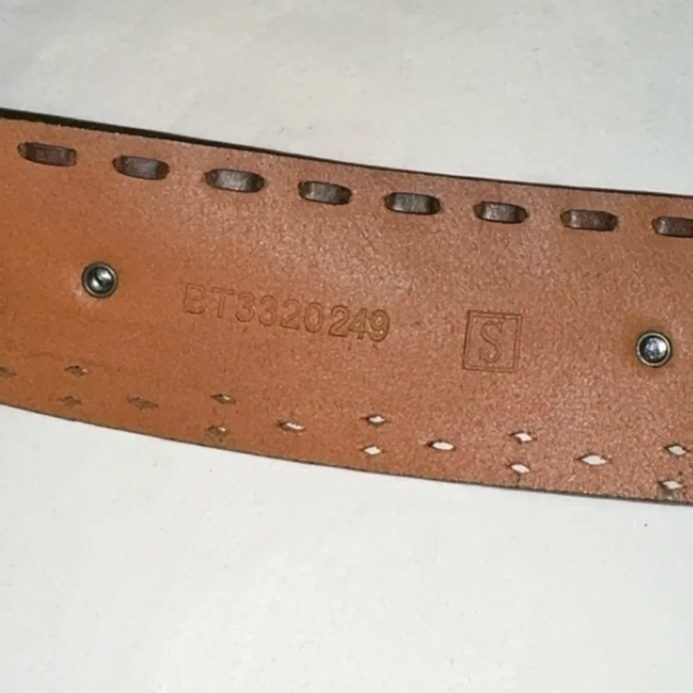 Fossil Brown Leather Embossed Beaded Belt Size Small‎